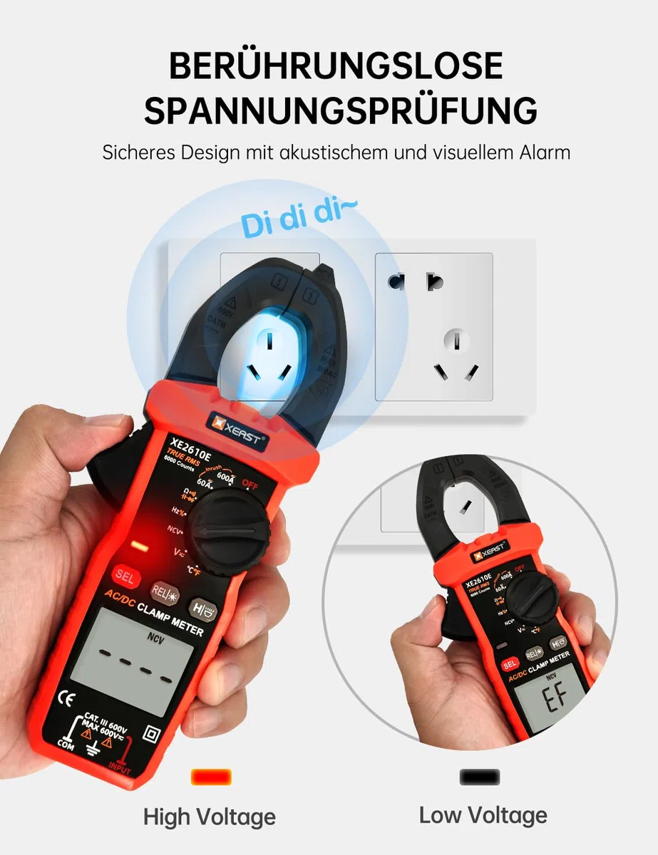 Inrush Digital Zangenmessgerät, TRMS Multimeter 6000 Zählungen, Auto-Ranging, misst AC/DC Strom, Spannung, Kapazität, NCV, Frequenz, Live Wire, Widerstand, Diode, Durchgang – AC/DC Stromzange
