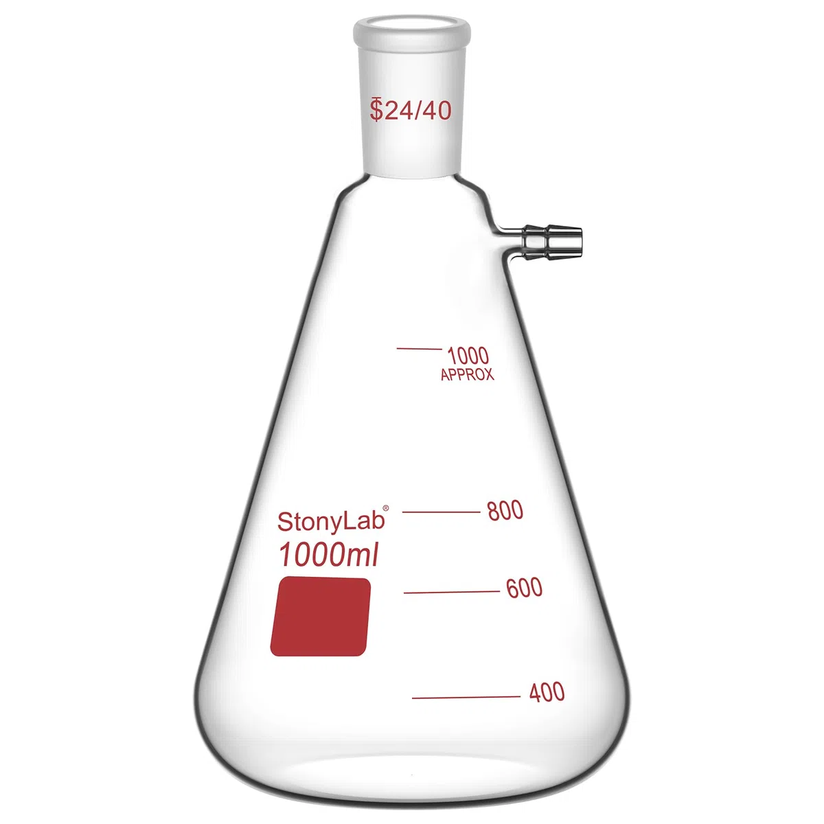 stonylab Filterkolben mit 24/40 Standard Kegel Außengelenk, Schwerwand Borosilikatglas Filterkolben, Bolzenhals mit Tubulation, 1000 ml