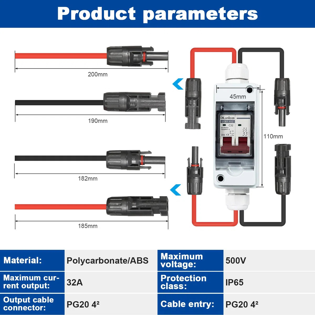 DEWIN DC Trennschalter, Leitungsschutzschalter 1 in 1 aus 1 String PV Trennschalter wasserdichte Solar Combiner Box für PV Anlage 32A DC 500V