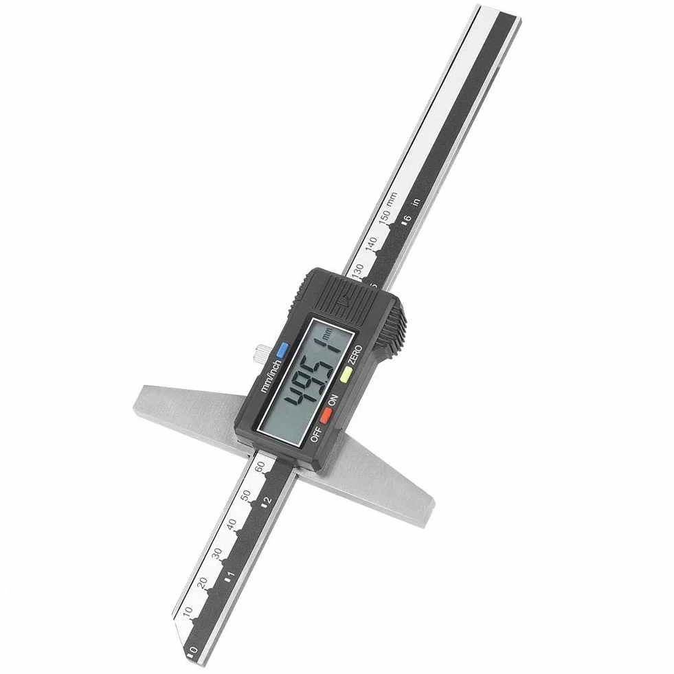 6 Zoll Digitales Tiefenmessgerät Edelstahl Digitales Höhenmessgerät Elektronisches Tiefenmess-Messschieberlineal mit 0-150 mm Messbereich 0,01 mm Präzision für DIY-Messungen