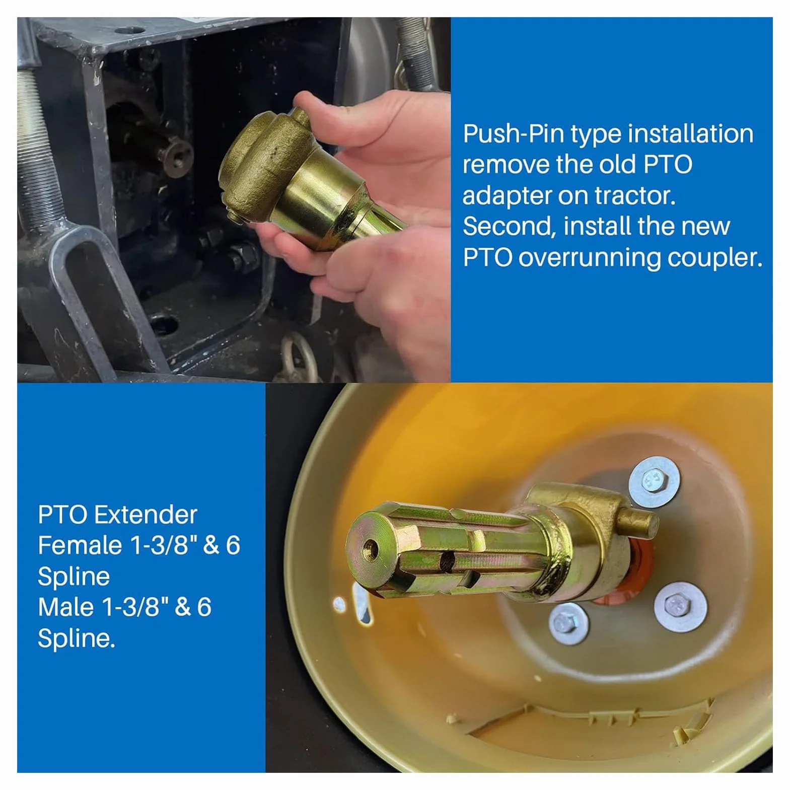 Traktor-Zapfwellenverlängerung, Edelstahlmaterial, 1 3/8 Zoll 6-Keilverzahnung, Zapfwellenadapter Weiblich auf Männlich, Sicherer Anschluss eines Traktors mit Bis zu 70 PS,