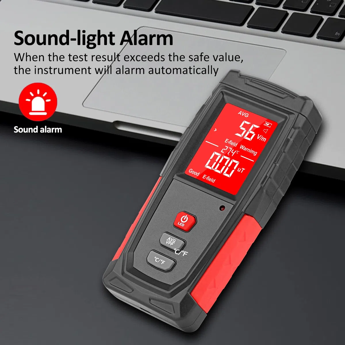 EMF Messgerät, XRCLIF Digitaler Elektromagnetischer Strahlungsdetektor, Handheld EMF Tester, Elektrischer Feld-/Magnetfeldmonitor - Schwarz