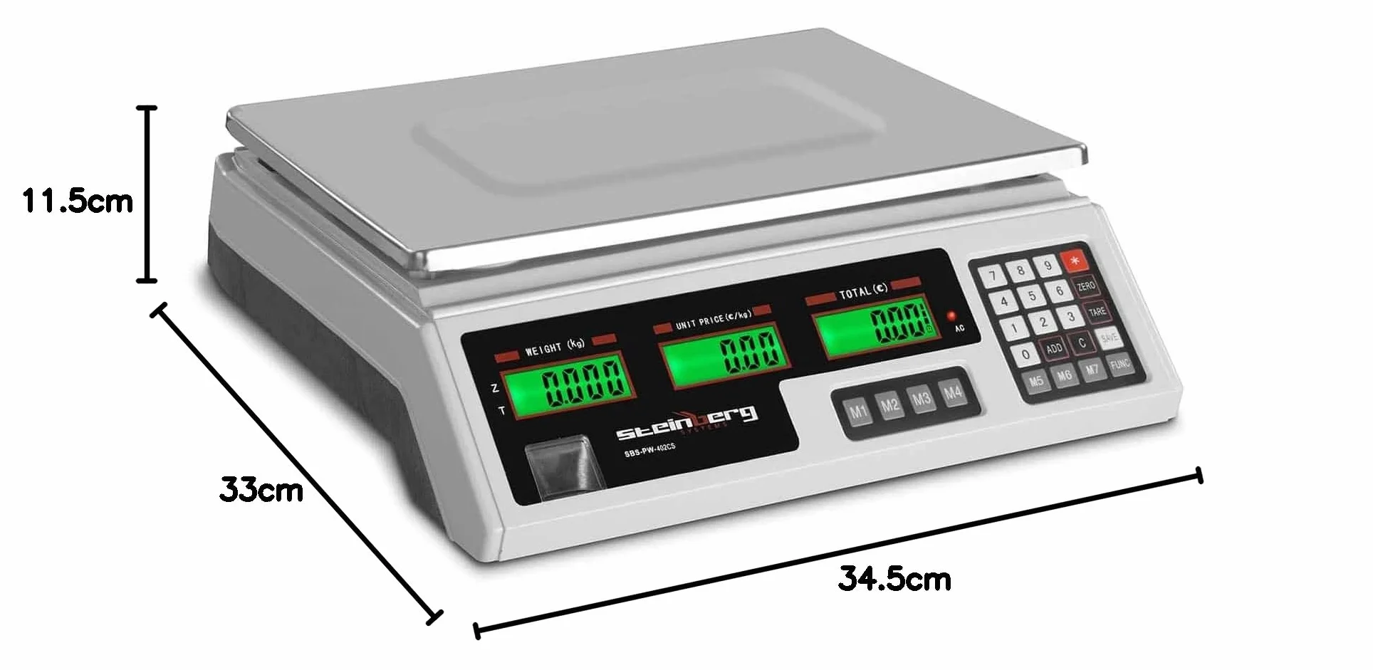 Steinberg Systems Kontrollwaage Tischwaage 40kg / 2g Digitalwaage (7 Speicherplätze, LCD-Display, integrierter Akku)
