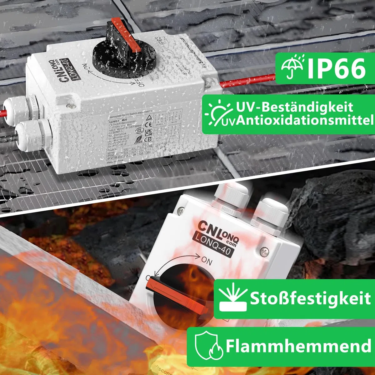 DC Trennschalter PV Anlage 32A 1200V DIY 2 String oder 1 String Leitungsschutzschalter Mit IP66 Wasserdicht Anschlusskasten M20 Anschluss Für Solar
