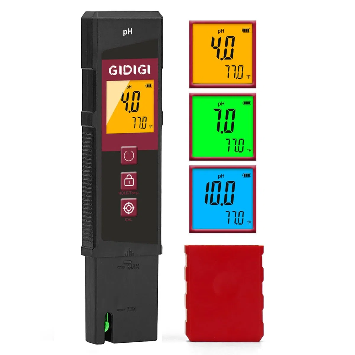 Digitales pH Messgerät für Wasser mit LED, pH-Tester mit Farb-LED-Bildschirm, ATC, für Pool, Hydrokultur, Spa, Aquarium, Trinkwasser