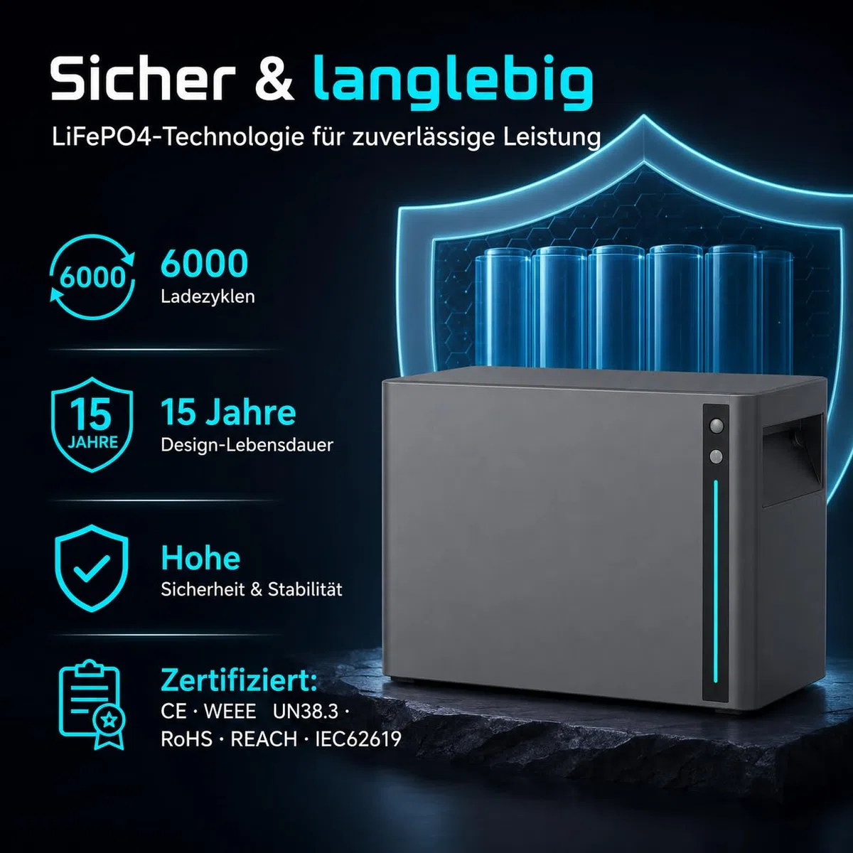 SAKETE Balkonkraftwerk 1000W mit Speicher, Solaranlage Komplettset mit 2 x 500W Full Black Solarmodulen, Elecway 800W Wechselrichter und 2,01kWh Akku