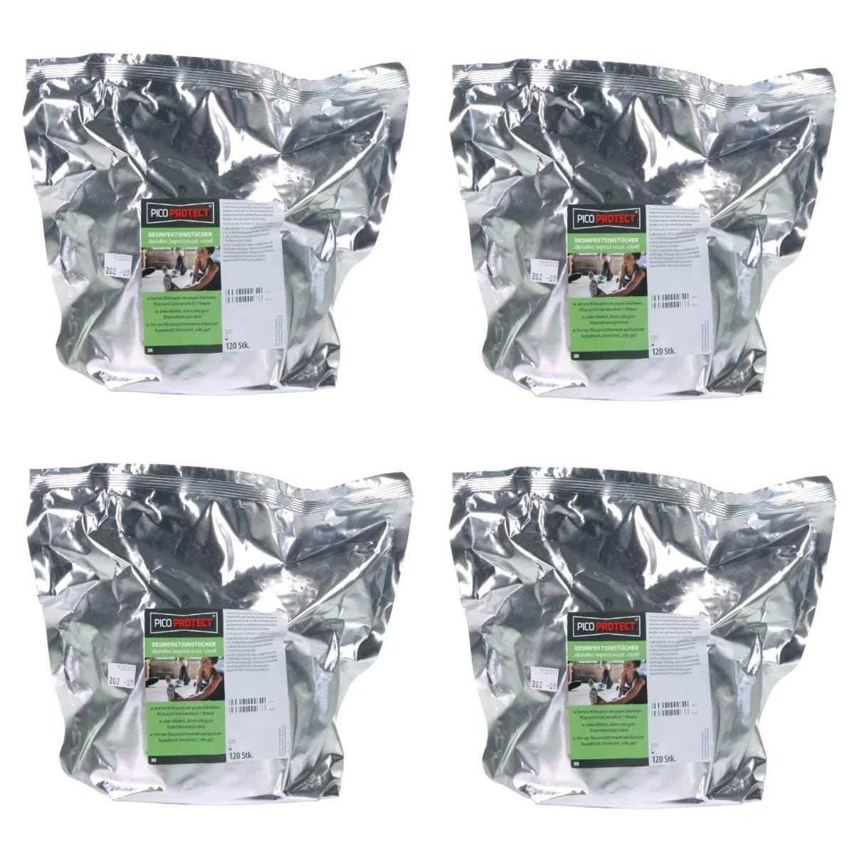 Desinfektionstücher, 4x120 Blatt Rolle, Nachfüllbeutel für Spendereimer, Reinigung und Desinfektion für Flächen und Gegenstände, alkoholfreie Tücher zum Desinfizieren