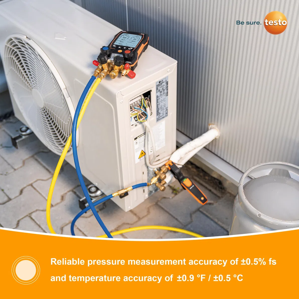 Testo 557s Kit I App-betriebener digitaler Verteiler, 2 x Testo 115i Rohrschellenthermometer, 1 x Testo 552i Mikron Messgerät, 4 x Schläuche I für HLK-Systeme - mit Bluetooth