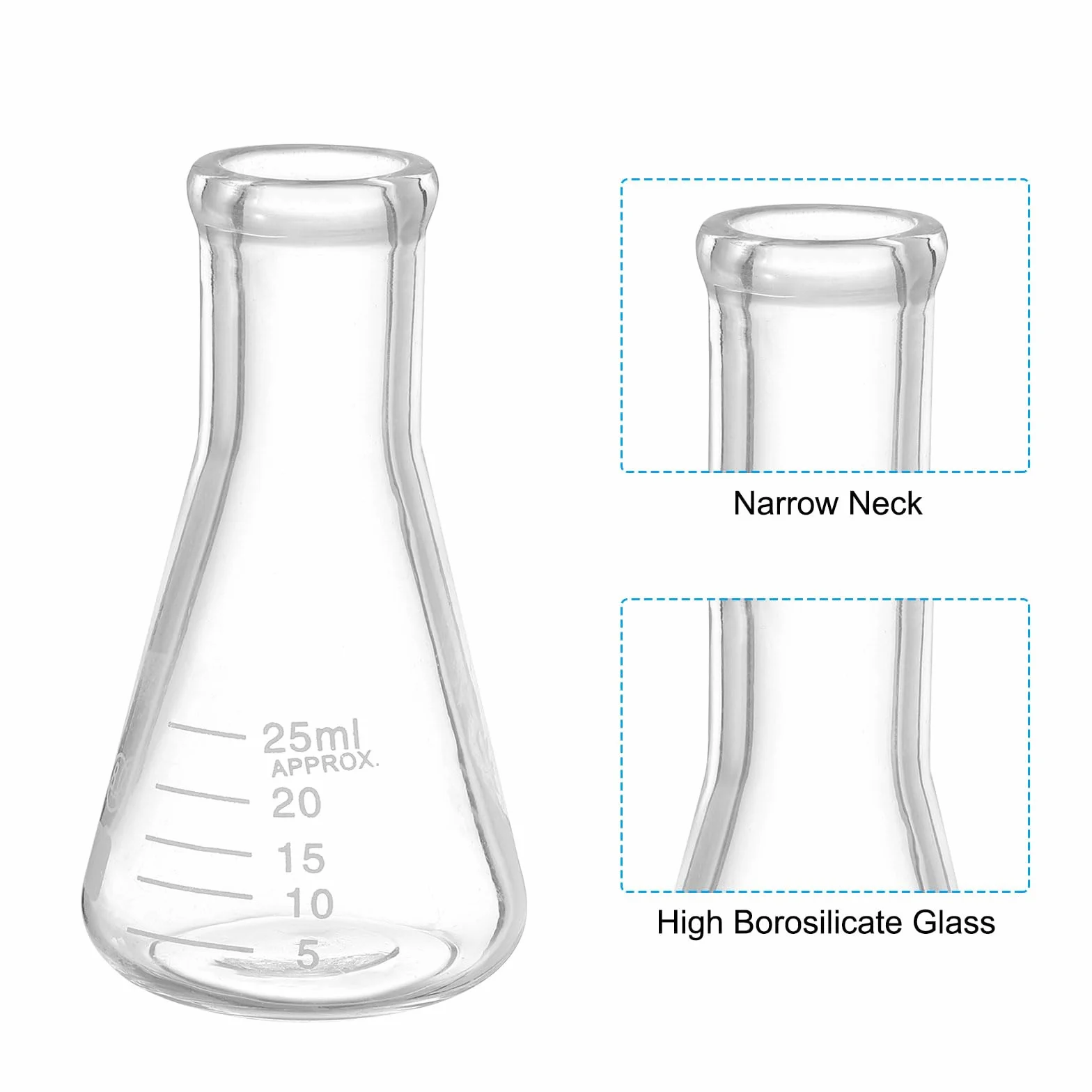 PATIKIL Erlenmeyer-Kolben, 12 Stück 25 ml Schmale Mundgraduierte Kolben aus Borosilikatglas mit aufgedruckter Graduierung für Laborversuche in der Chemie und Naturwissenschaft