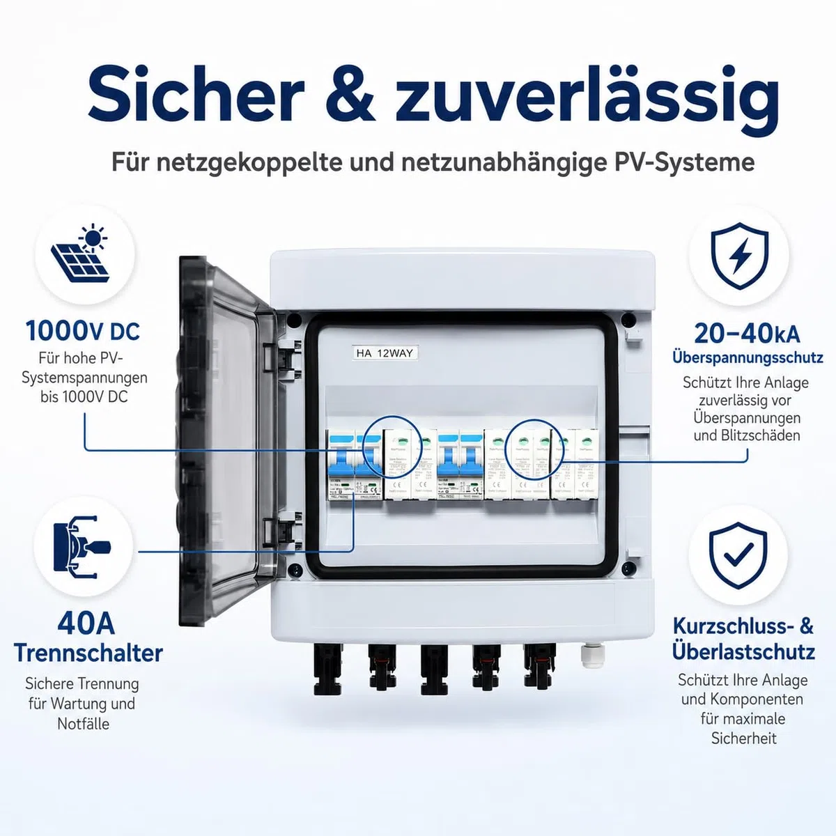 Solarmodule Combiner Box, 6-String (3 in 3 out) DC Solar Überspannungsschutz mit 1000V 40A Trennschalter, IP65 PV-Combiner-Box für Outdoor-Solarmodulen, Wohnmobilen