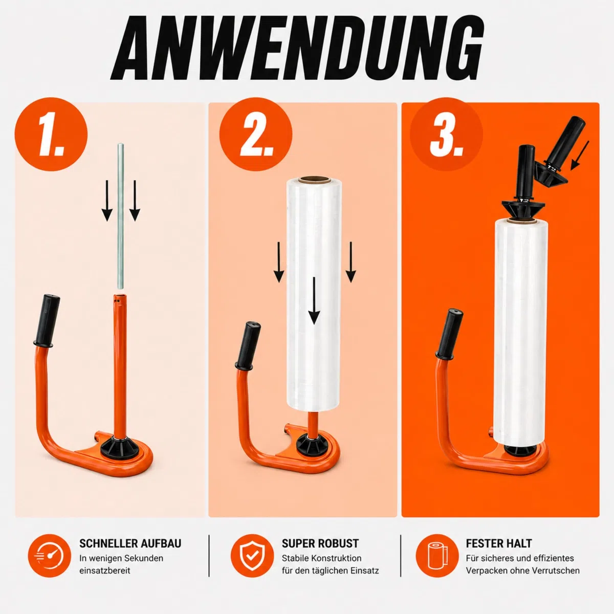 Stretchfolien Abroller Profi 450-500 mm orange Metall SRT