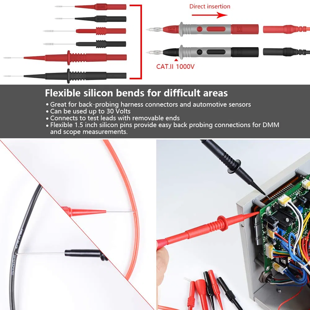 HANDSKIT-Messleitungen, Multimeter-Kit für elektronische Messleitungen, professionelles Digitalmultimeter-Zubehörset mit Messverlängerung, Krokodilklemmen, Prüfspitzen und Mini-Kolbenhaken, 22-teilig