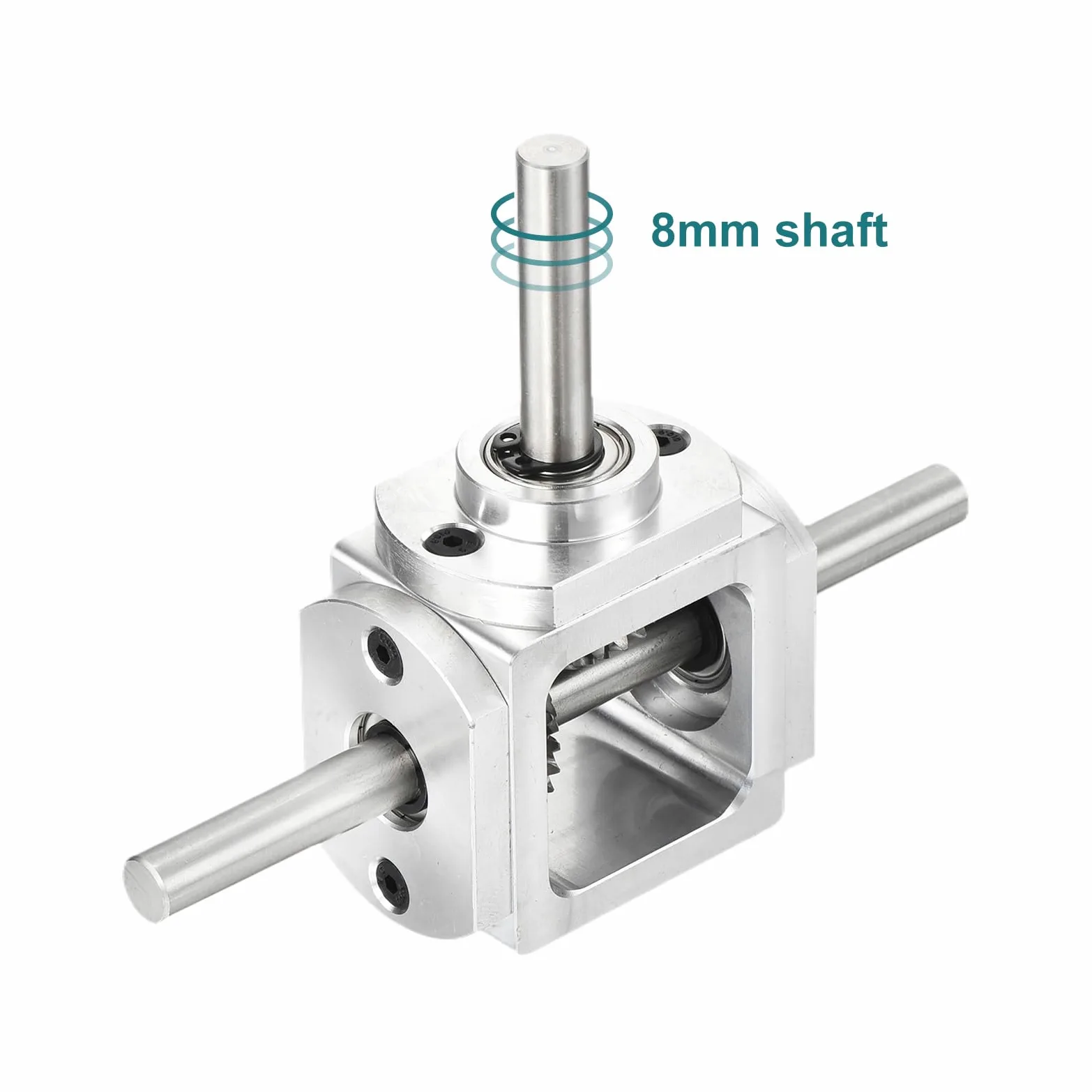 QUARKZMAN Getriebe 90 Grad Kegelgetriebe 1:1 Doppel Ausgangswelle 1 Modul 20 Zähne Aluminiumrahmen 8mm Welle 118x87x30mm