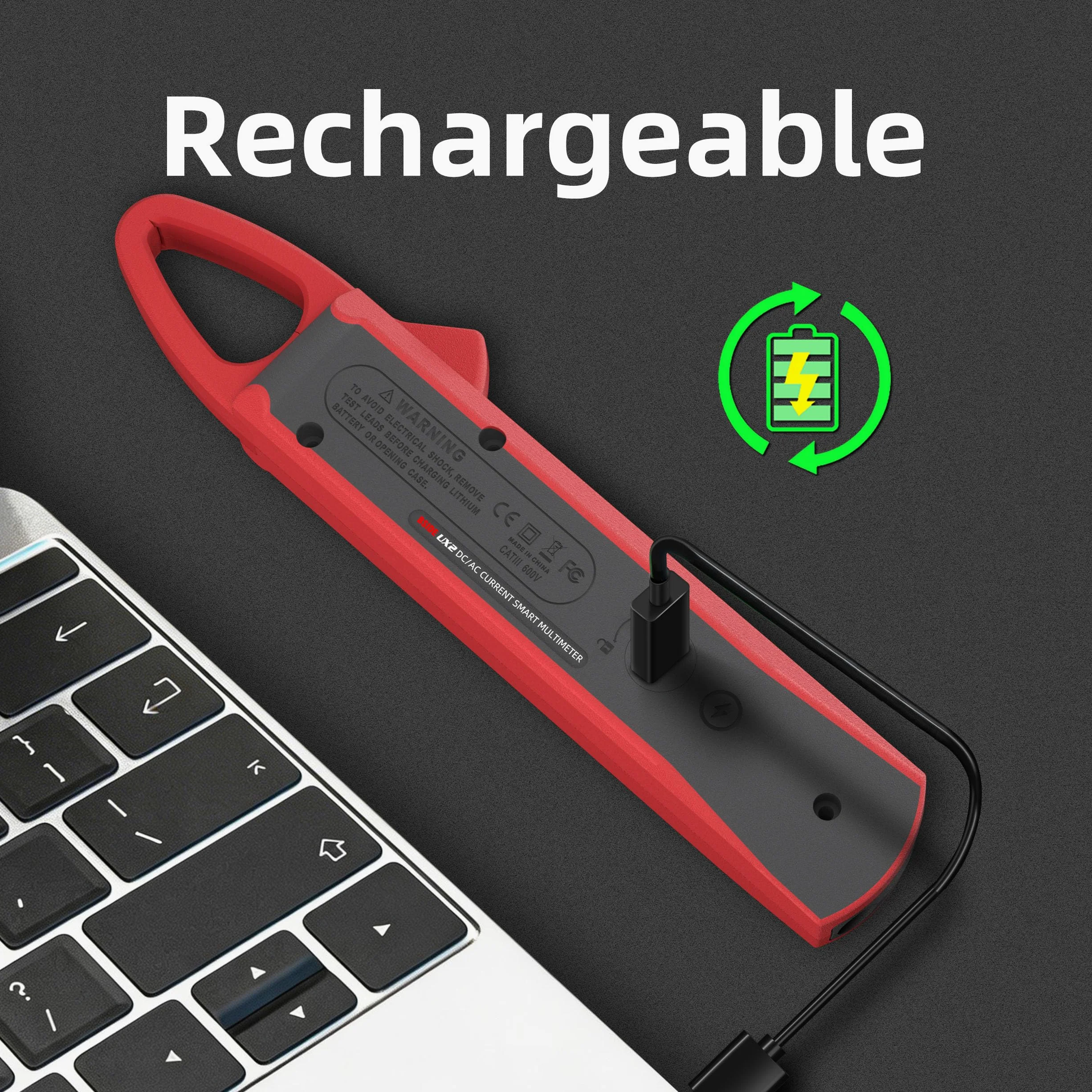 BSIDE UX2 Digital Stromzange DC AC TRMS 200A Klein Mini, Smart Multimeter Wiederaufladbar für Spannung Strom Kapazität Widerstand Dioden Frequenz Temperatur und Stromleitungen Messen