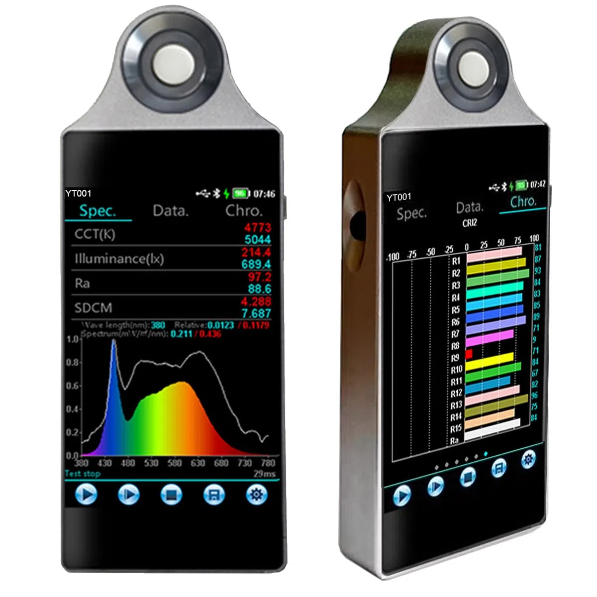 Tragbares Spektrometer CCT/CRI Messgerät Lichtmessgerät Belichtungsmesser 380-780nm PC Software Android App