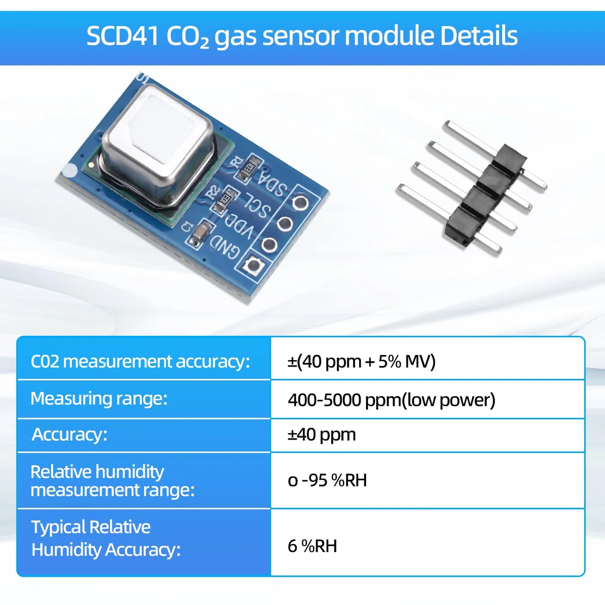 SCD41 CO2 Gassensormodul 2 in 1 Sensor Temperatur Luftfeuchtigkeit I2C 2,4-5,5 V