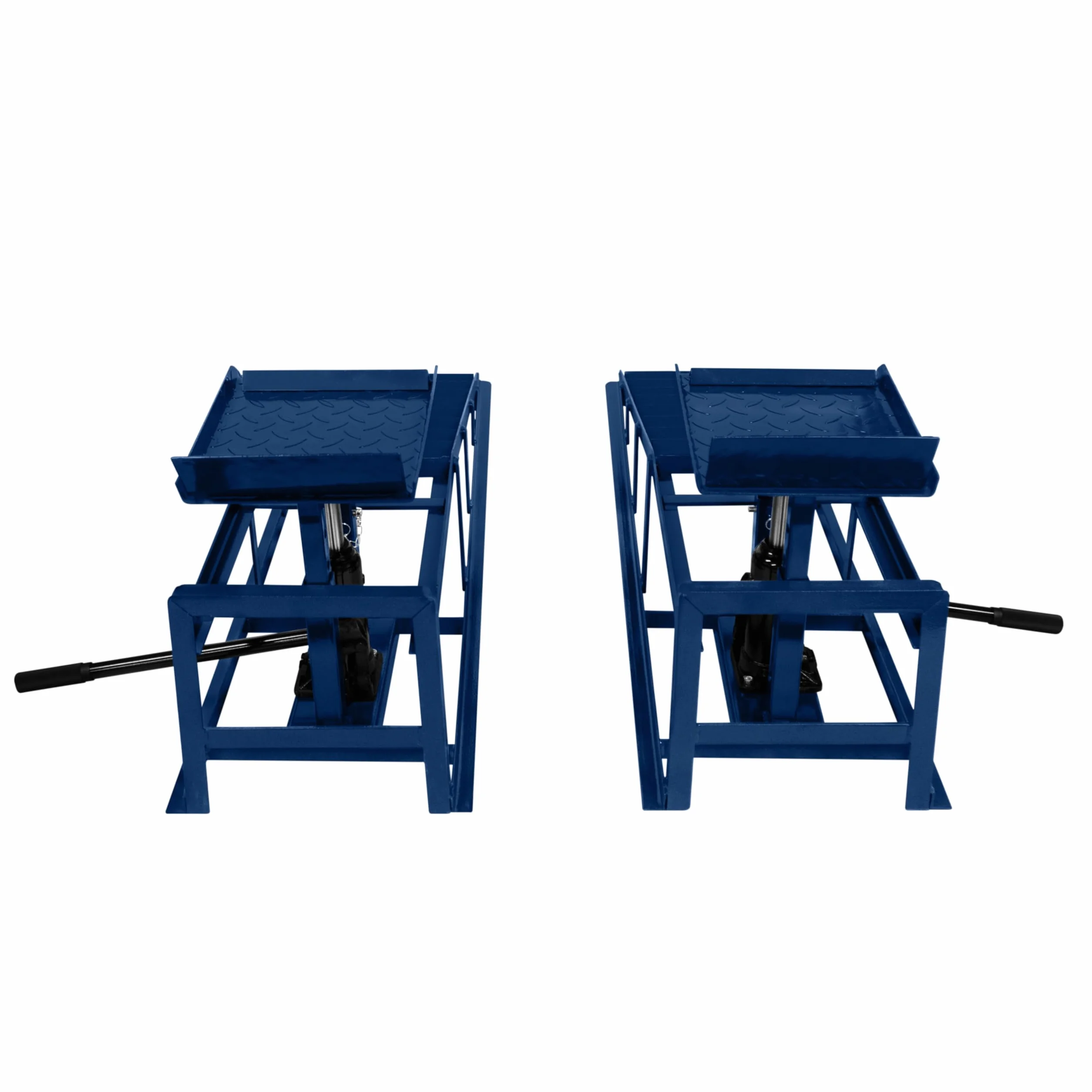 2x Auffahrrampen Set mit hydraulischem Wagenheber 3T 3000kg | Garage Werkstatt Auto PKW KFZ | 270-390mm höhenverstellbar | 34x26cm Plattform | 245mm Max Reifenbreite | Blauer Stahl + Sicherungsbolzen