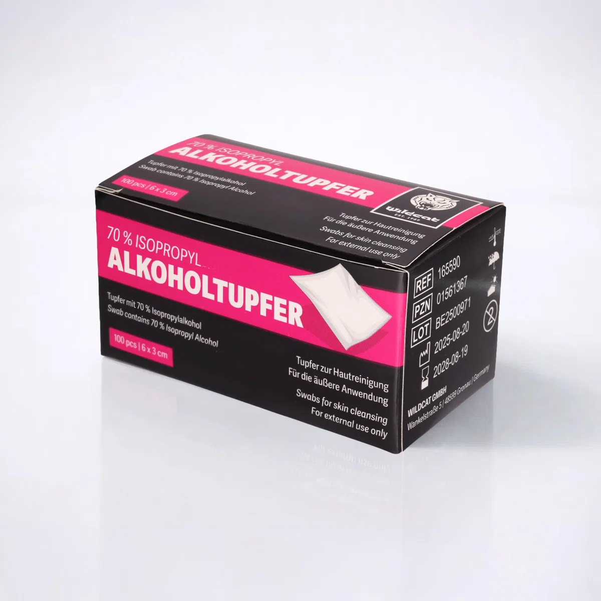 Wildcat Alkoholtupfer 2er Set - Desinfektionstücher im Doppelpack zur Reinigung von Schmuck und Piercings - Reinigungstücher 6x3cm (2x 100 Stück), einzeln verpackt