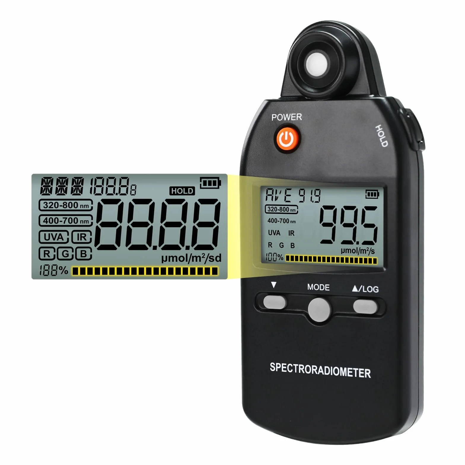 PAR Meter 320-800 nm PPFD Messgerät Quantum Sensor für LED Pflanzenlampen mit Datenspeicher HOLD/MAX/MIN/AVG RGB-Modus
