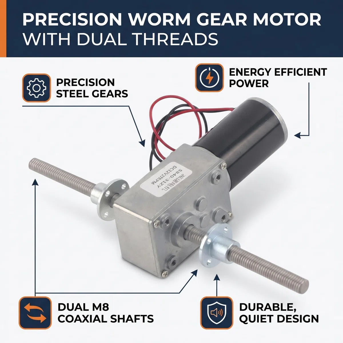 12V Getriebemotor M8 Doppelwellen 1280 Schneckengetriebemotor Koaxial Untersetzungsmotor Flansch Reduction Ratio 290