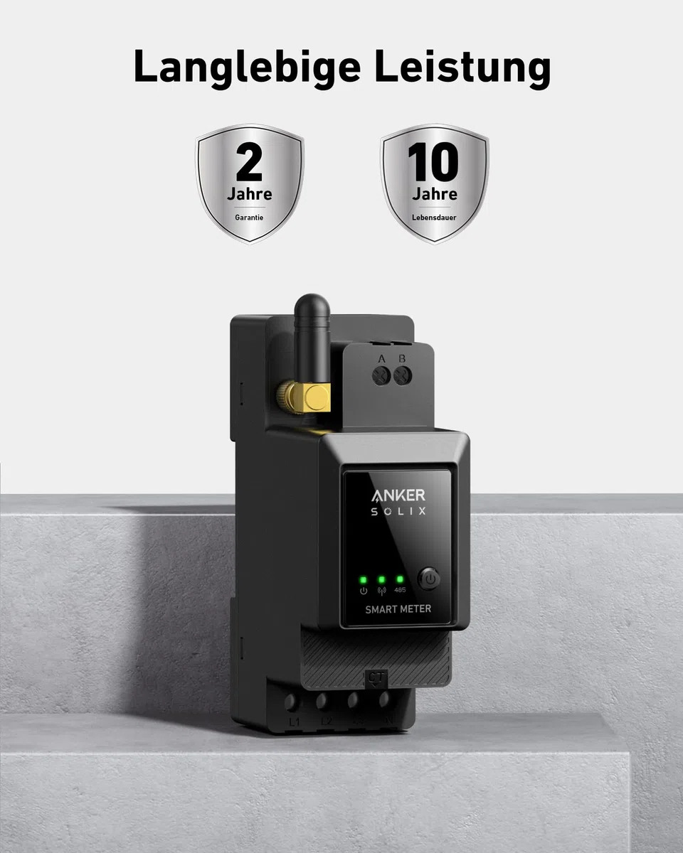 Anker SOLIX Smarter Zähler für Solarbank 2 Serie, Kabellos, Unterstützt WLAN, Bluetooth, RS-485, 10 Jahre Leistung, 2 Jahre Herstellergarantie, 1W Genauigkeit, Schnelle Anpassung, Spart Stromkosten