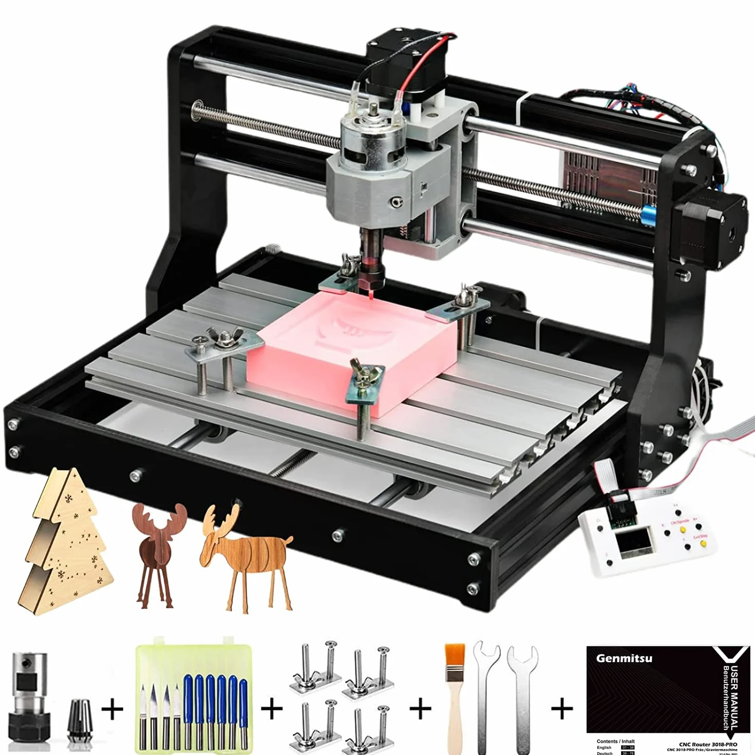 SainSmart Genmitsu CNC 3018-PRO Bausatz Fräs-/Graviermaschine, GRBL-gesteuert, 3 Achsen zur Bearbeitung von Acryl, PVC, Holz, weichem Aluminium, Arbeitsbereich 300mm x 180mm x 45mm