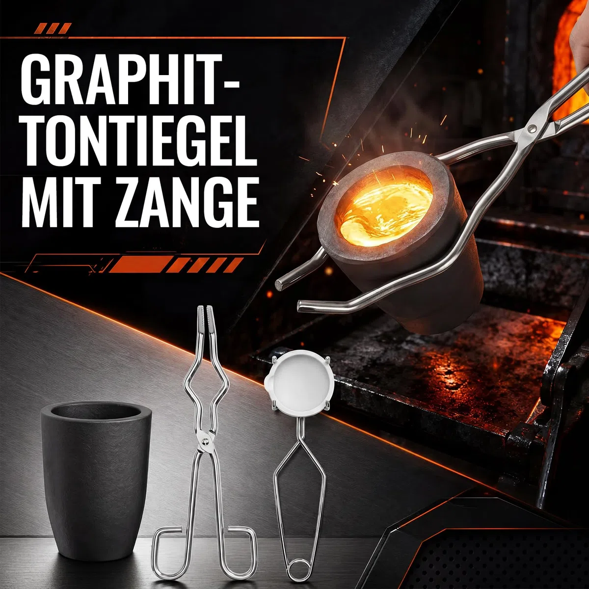 8 Stück Gold Schmelzen Set, Graphittiegel & Quarztiegel Schmelzkit mit Gussformen und Zangen, Hoch Hitzebeständig für Gold, Silber, Platin, Messing und Legierungen