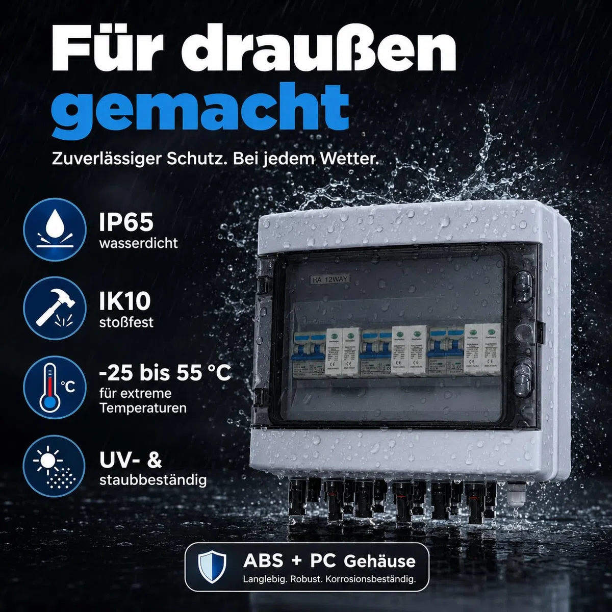 Solarmodule Combiner Box, 6-String (3 in 3 out) DC Solar Überspannungsschutz mit 1000V 40A Trennschalter, IP65 PV-Combiner-Box für Outdoor-Solarmodulen, Wohnmobilen