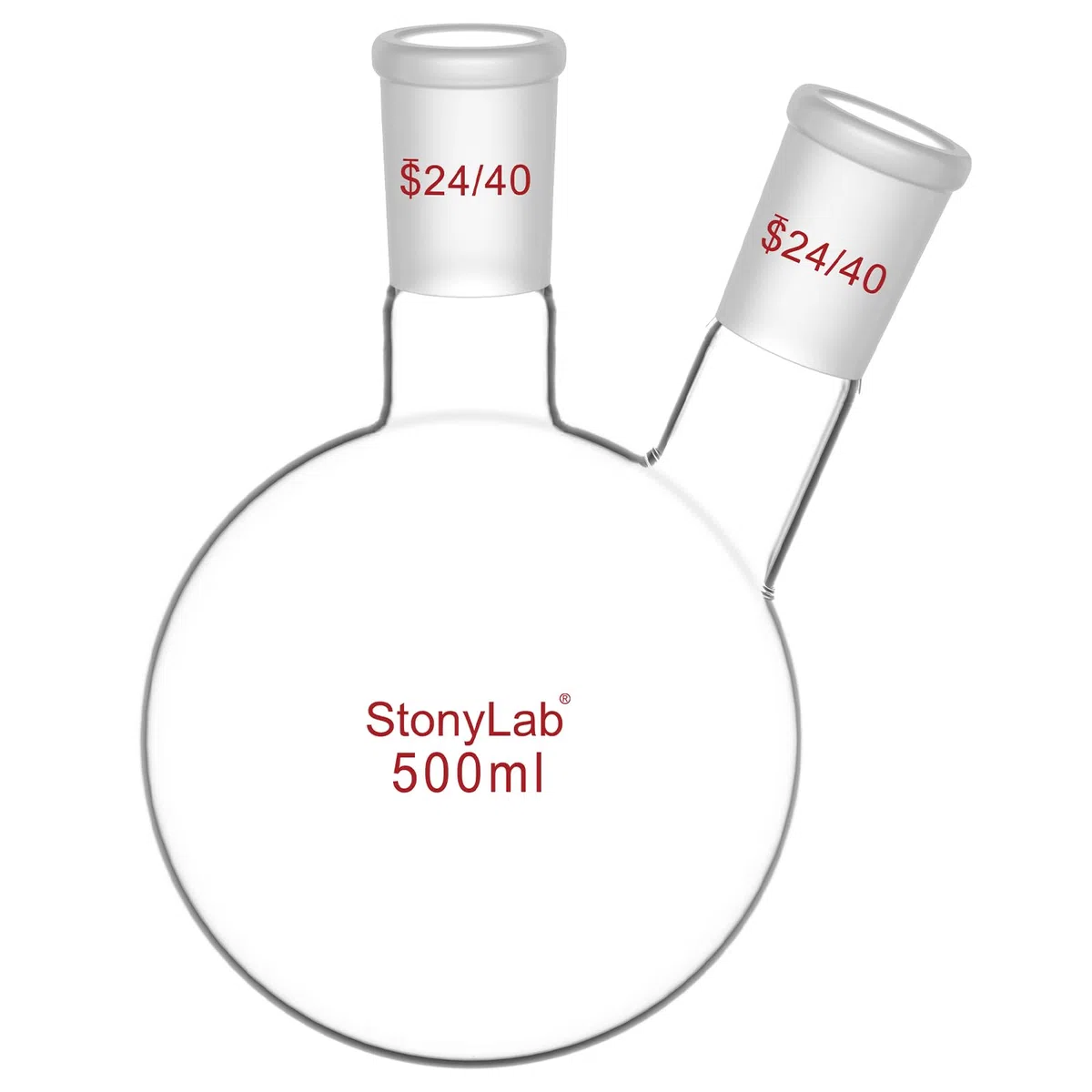stonylab 500ml 2 Neck Flask Rundkolben, Borosilikat Glas Dreihalskolben Rundkolben RBF mit 24/40 Standard Taper Outer Joint, 2 Neck Round Bottom Flask - 500ml