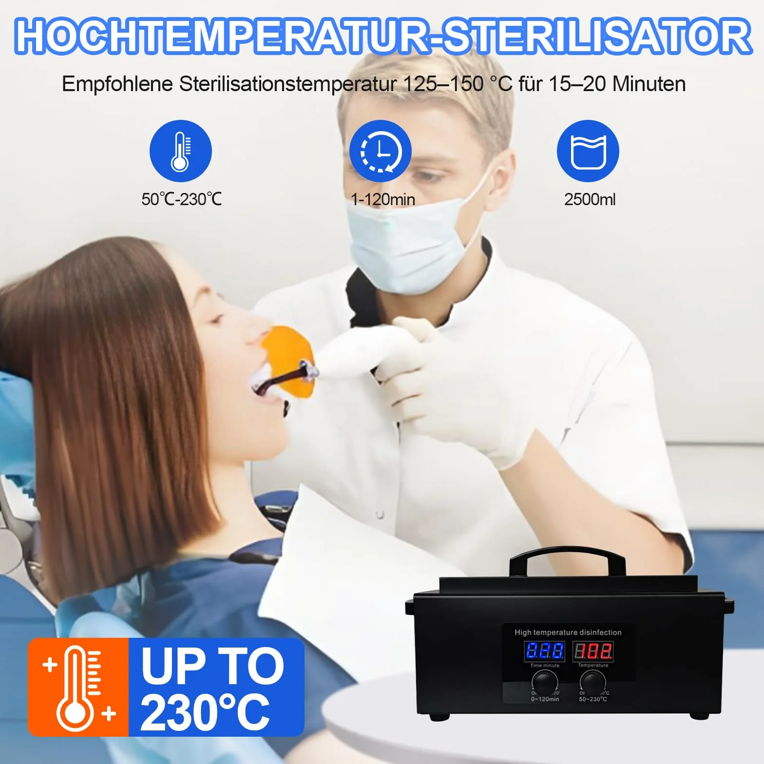 Hochtemperatur-Sterilisiergerät mit Timer – Trockene Hitzesterilisierung für Metallwerkzeuge & SPA-Tücher, Disinfektor für Zahnarztpraxen, Labore & Kosmetiksalons