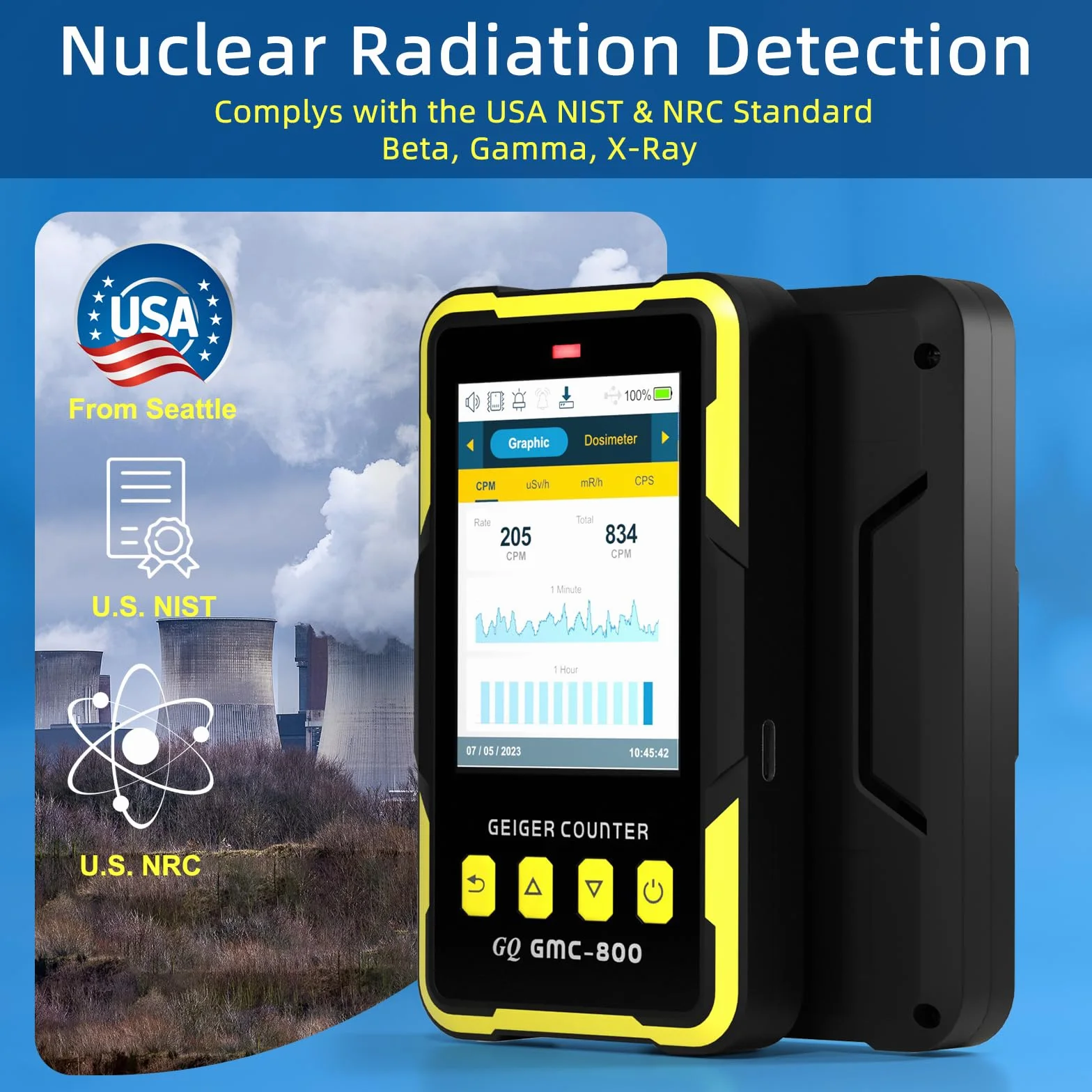 GQ GMC-800 Geigerzähler Nuklearstrahlungsdetektor Dosimeter Beta Gamma Röntgenstrahlung Tragbar