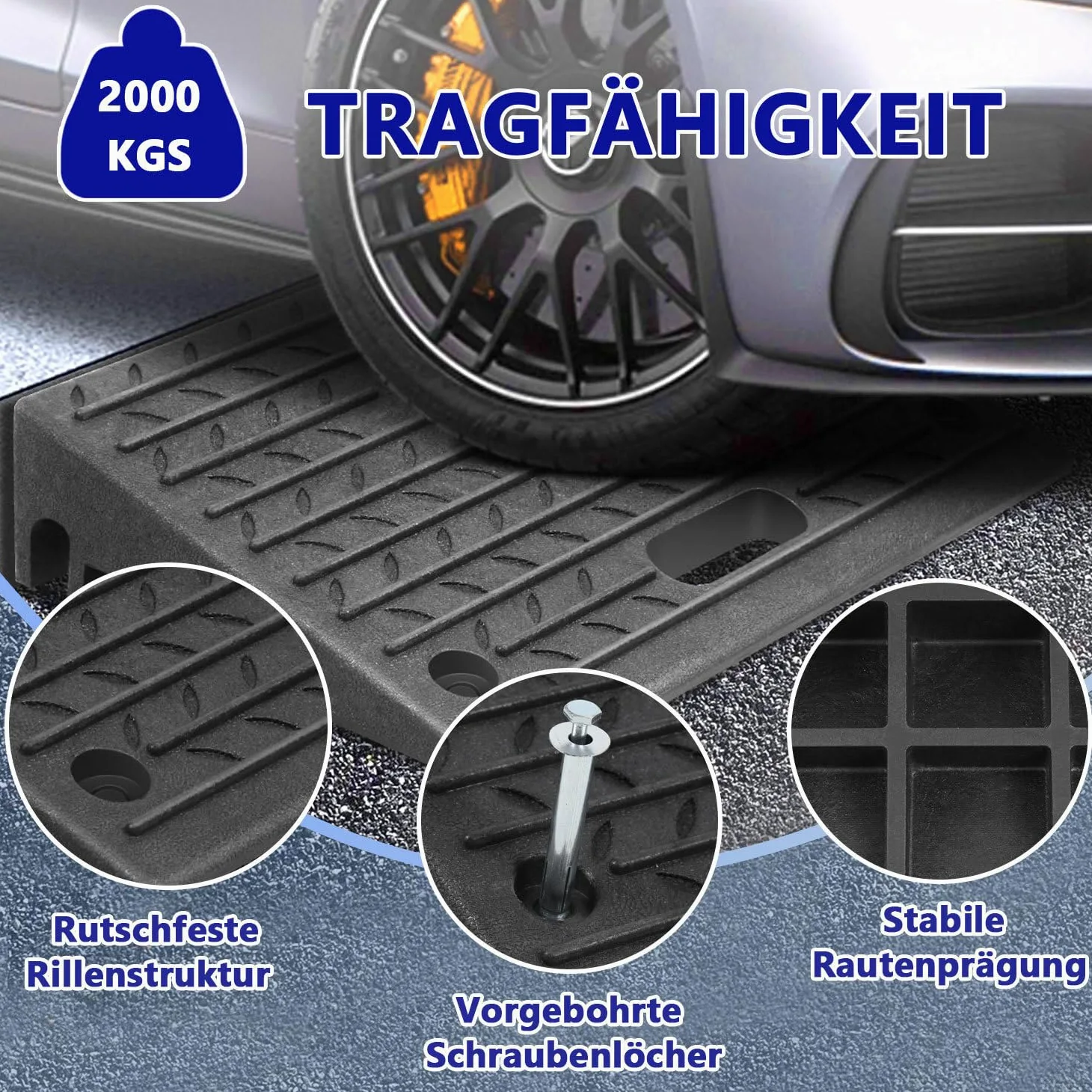 2 Stück Bordsteinrampe Gummi 10cm Hoch Tragbar mit Griff Rampe für Bordsteine, Rollstuhl, Auto Auffahrrampe Türschwellenrampe (50x32x10 cm)