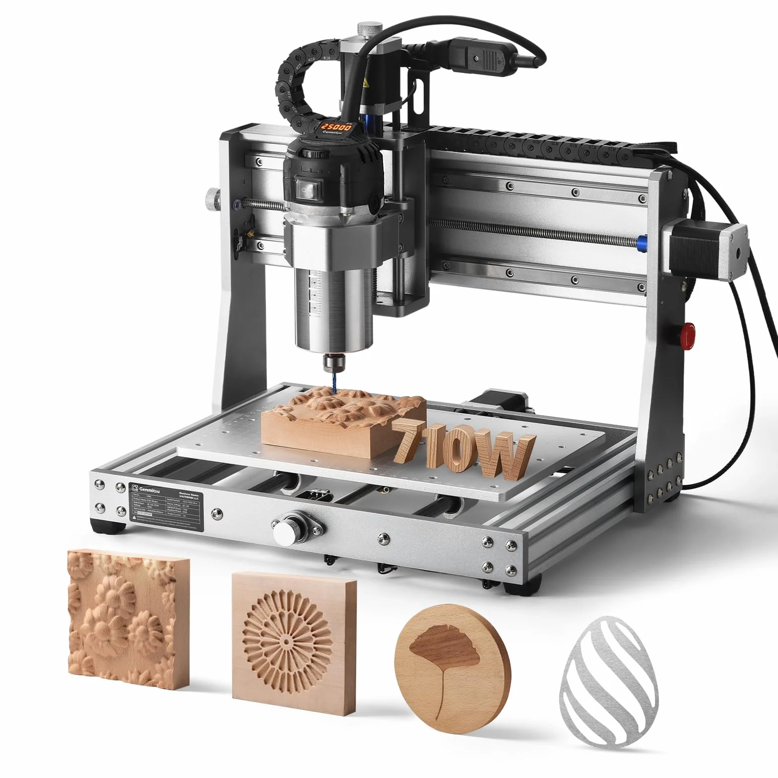 Genmitsu 3020-PRO Ultra CNC-Fräsmaschine, Vollmetall-Graviergerät, Aufgerüstete 710-W-Spindel für Metall, Holz, 60-mm-Schrittmotor, Eingebauter Motherboard-Lüfter, Arbeitsbereich 300 x 205 x 80 mm