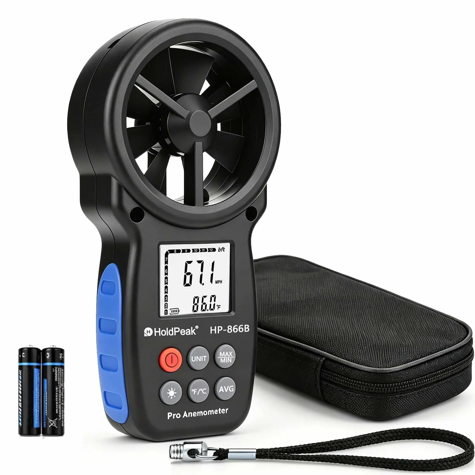 Digitales Anemometer Windgeschwindigkeitsmessgerät mit LCD-Hintergrundbeleuchtung