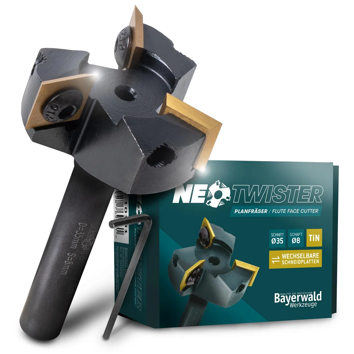 Bayerwald NeoTwister Profi-Fräser-Set Ø 35 mm inkl. 10 Premium Ersatzmesser – Planfräser & Nutfräser für Holz, Sperrholz & Spanplatten – TiN-beschichtete Hartmetall-Klingen – Präzise Holzbearbeitung &