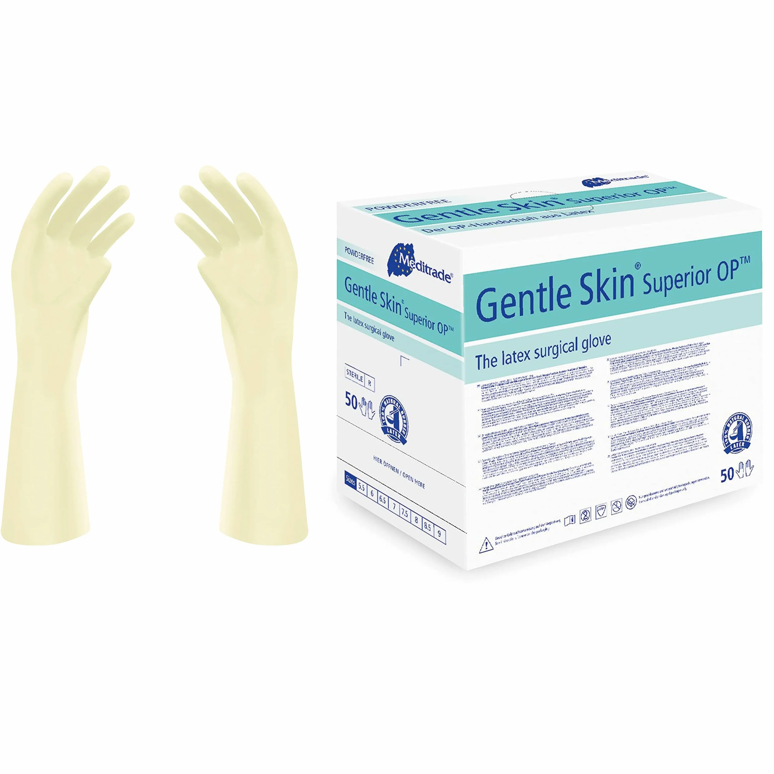 Meditrade Gentle Skin Superior OP-OP-Handschuhe Latex puderfrei steril Einweg Größe 8 50 Paar
