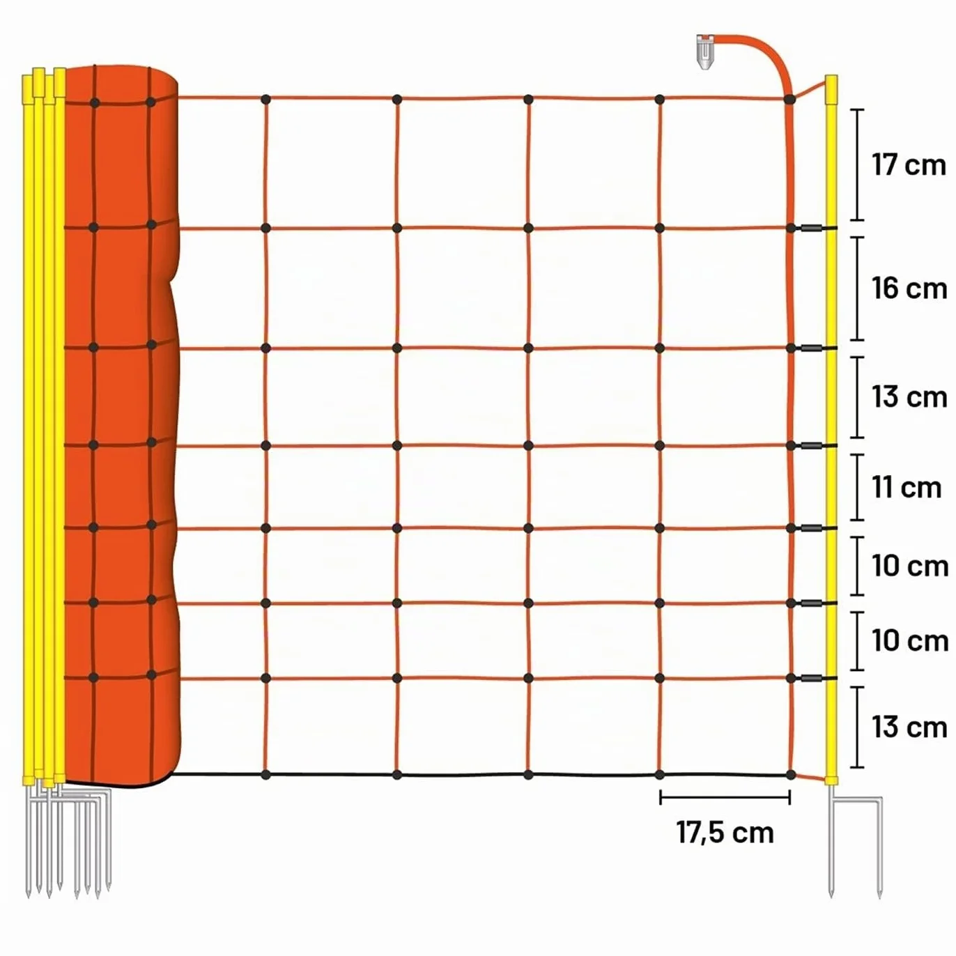 VOSS.farming 50m Elektrozaun-Netz, Schafzaun, Schafnetz, 90cm, 2 Spitzen, orange