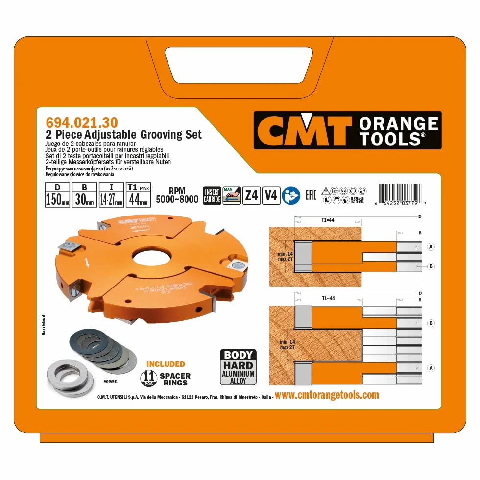 CMT ORANGE TOOLS 694.021.30-2-TEILIGES MESSERKOPFSET FÜR VERSTELLBARE NUTEN HM D=150-