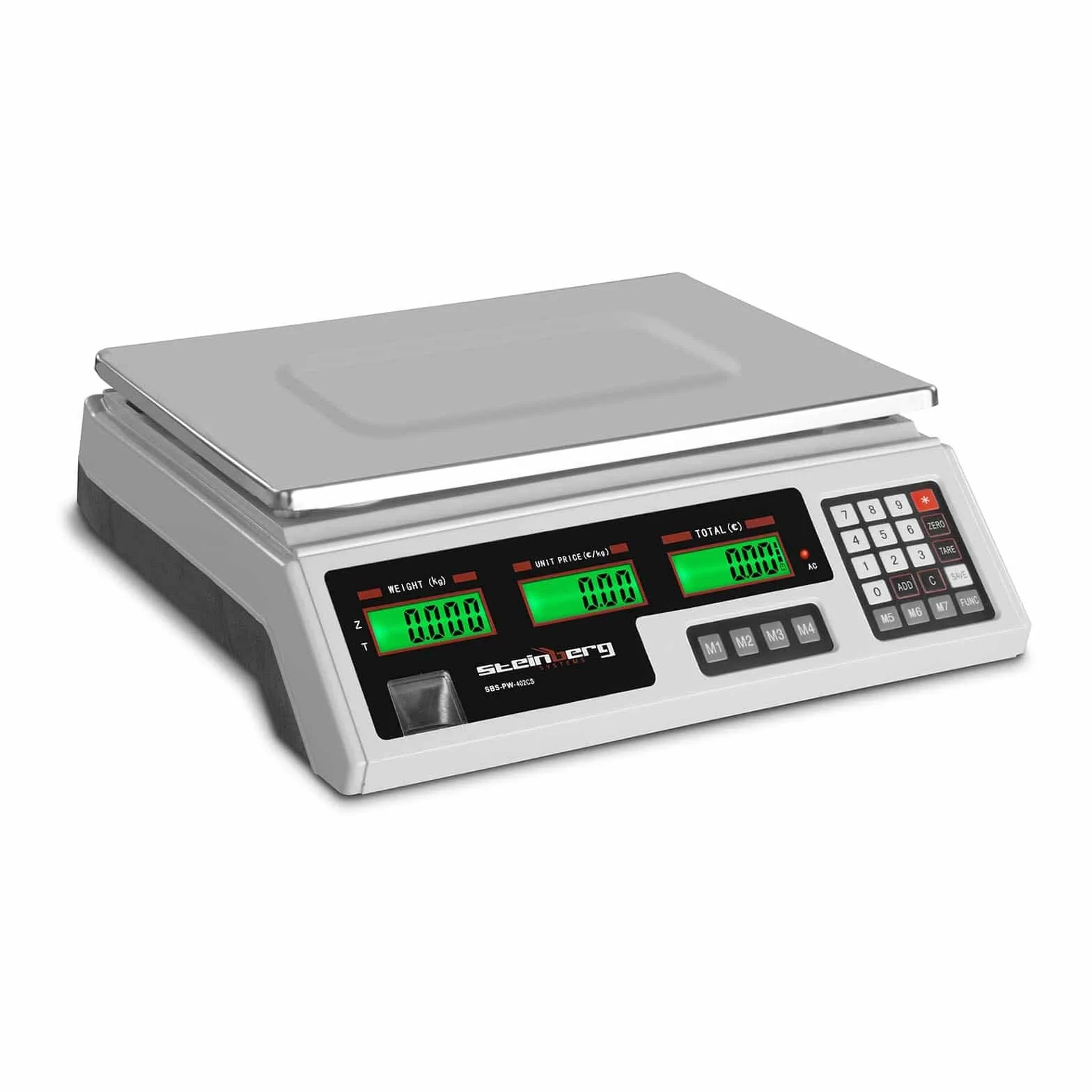 Steinberg Systems Kontrollwaage Tischwaage 40kg / 2g Digitalwaage (7 Speicherplätze, LCD-Display, integrierter Akku)