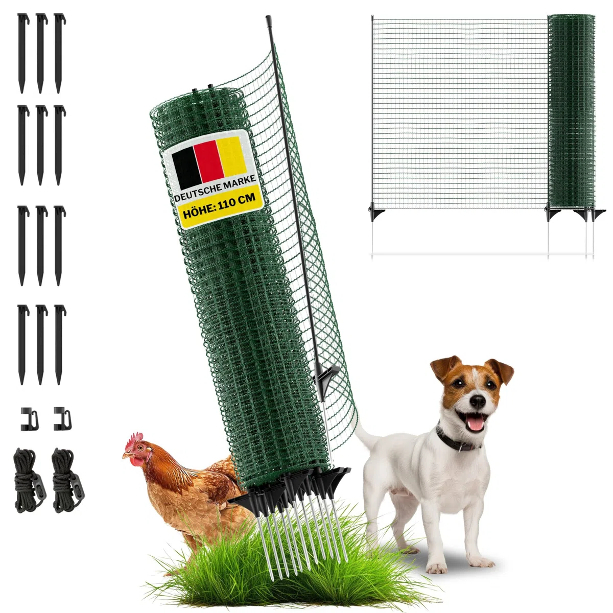 horizont Begrenzungszaun FIX, mobiler Zaun 25m Lang & 110cm hoch, engmaschig für Garten, Camping & Haustiere, inkl. 15 Fiberglaspfählen & 20 Heringen, Beetschutz, Hundezaun, Absperrzaun, Steckzaun