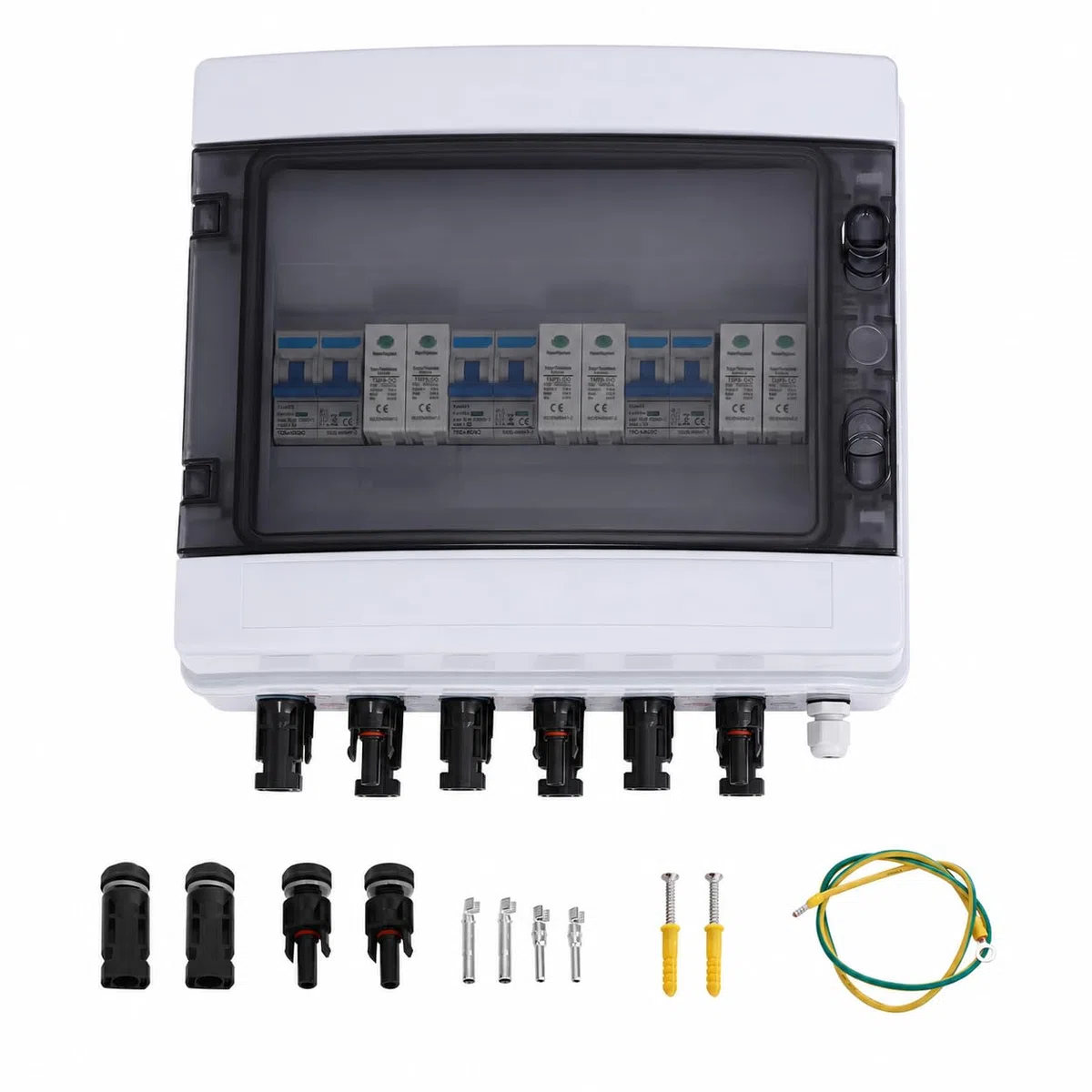 Solarmodule Combiner Box, 6-String (3 in 3 out) DC Solar Überspannungsschutz mit 1000V 40A Trennschalter, IP65 PV-Combiner-Box für Outdoor-Solarmodulen, Wohnmobilen