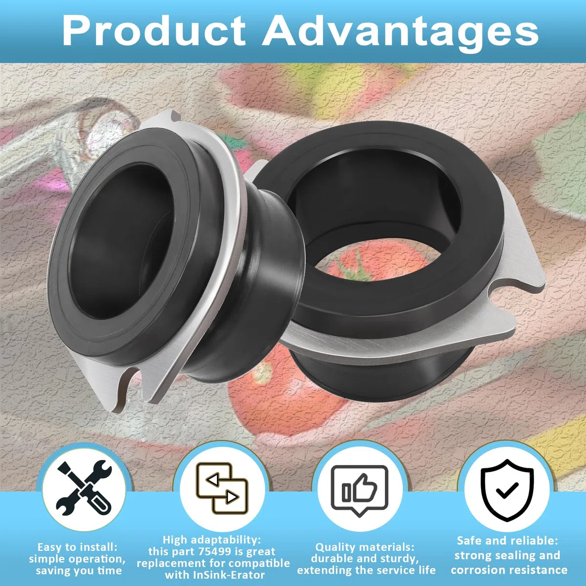 75499 Flex-Kupplung Müllentsorgung Ersatzteile kompatibel mit Insink-erator, flexible Entladung, Anti-Vibrations-Endrohr-Halterung, Kupplung, ersetzt Teilenummer 74085