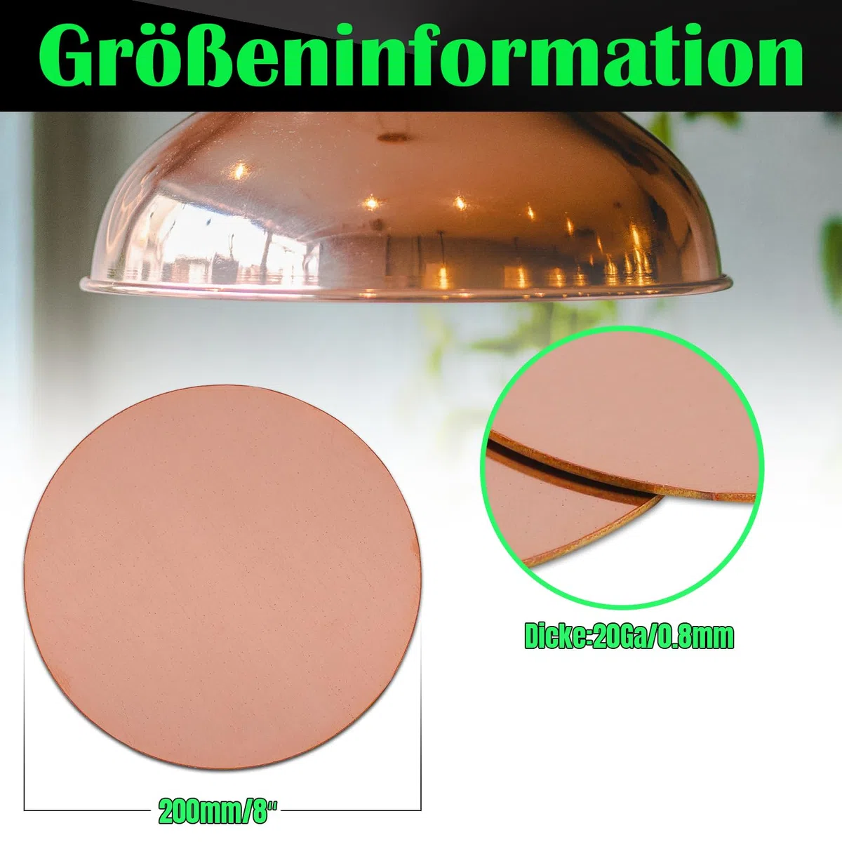 Runde Kupferplatte, 200mm Durchmesser 0,8 mm Dicke Kupfermetallblech für Handwerk, DIY, Schmuck, Elektrik, Reparatur, Industrie (2 Pcs)