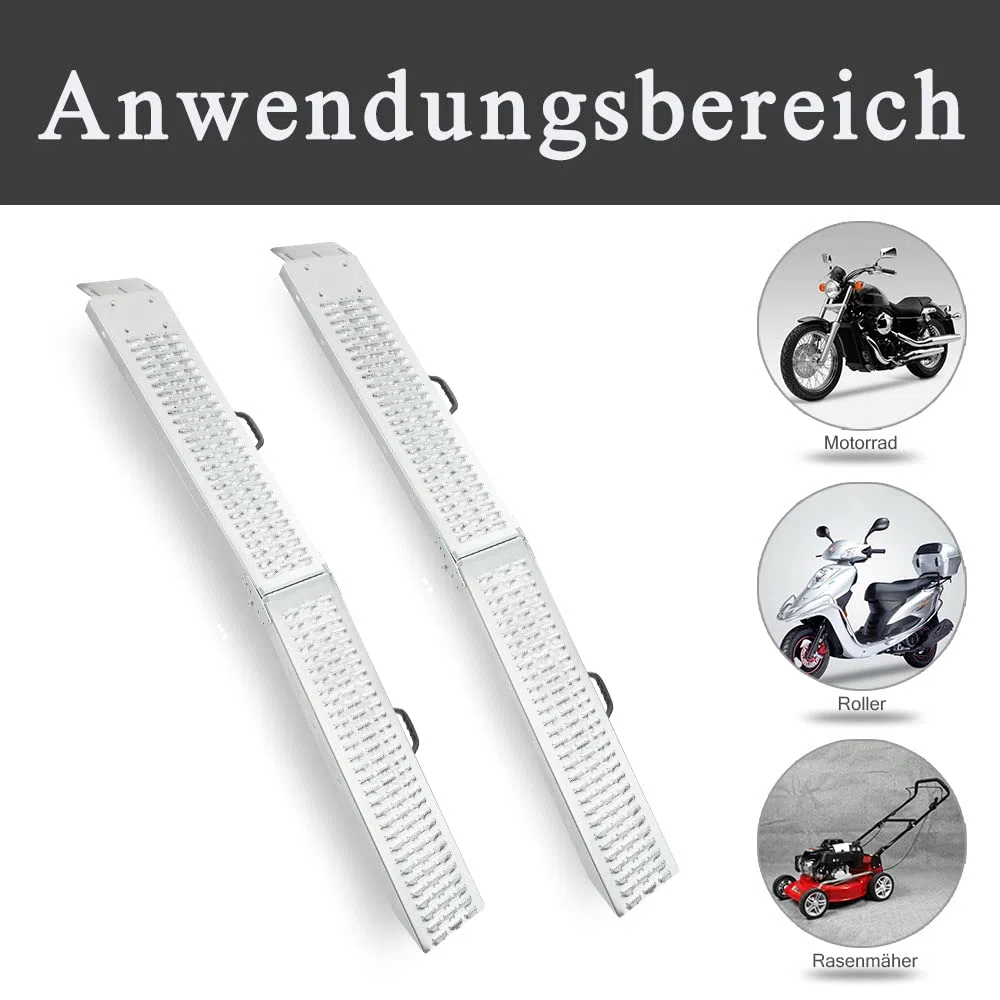 2 Stück Klappbar Auffahrrampe für Anhänger Verzinkter Stahl Faltbare Rampe mit Griff, Silber für Anhänger Motorrad Wohnwagen PKW, Belastbarkeit bis zu: 400 kg pro Paar