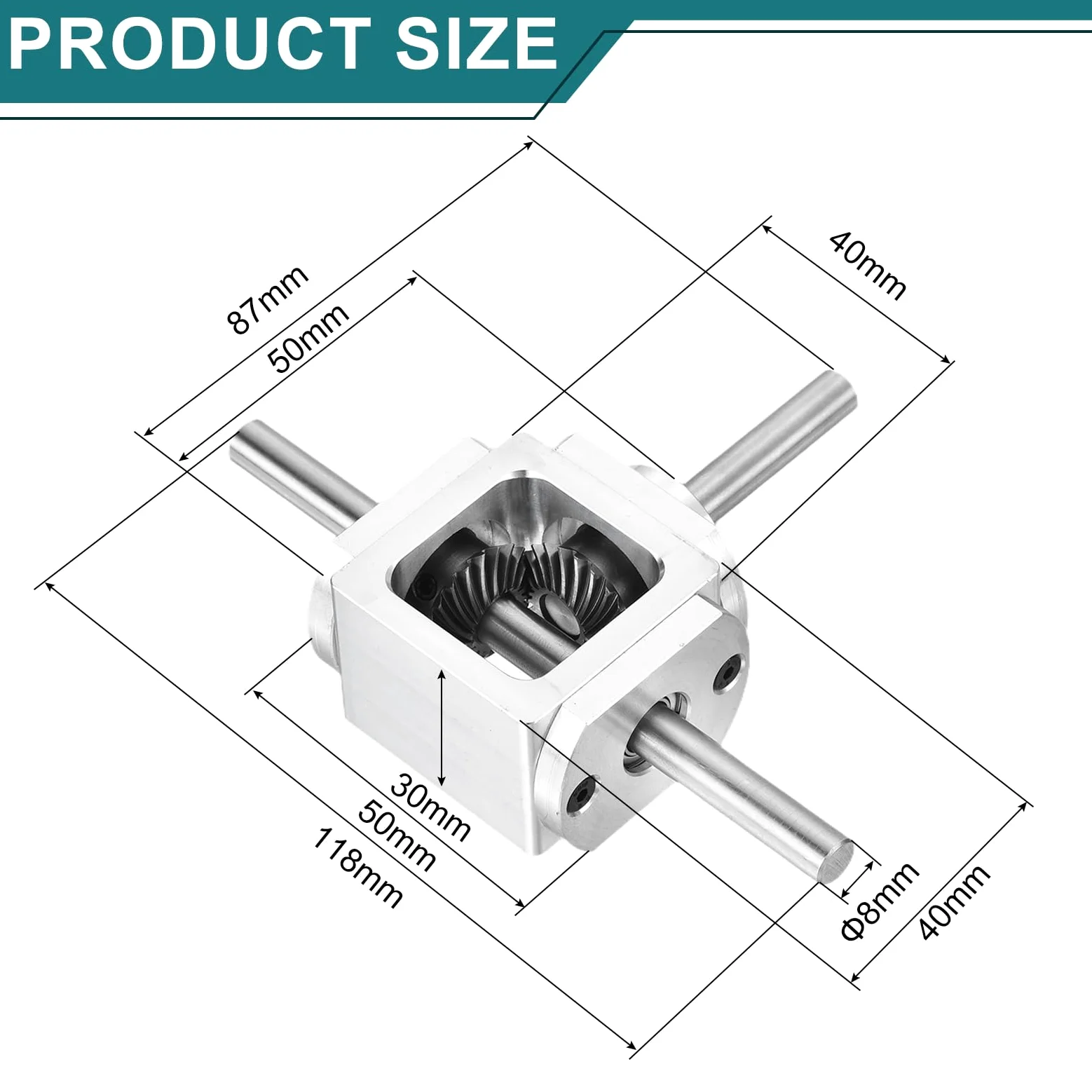 QUARKZMAN Getriebe 90 Grad Kegelgetriebe 1:1 Doppel Ausgangswelle 1 Modul 20 Zähne Aluminiumrahmen 8mm Welle 118x87x30mm