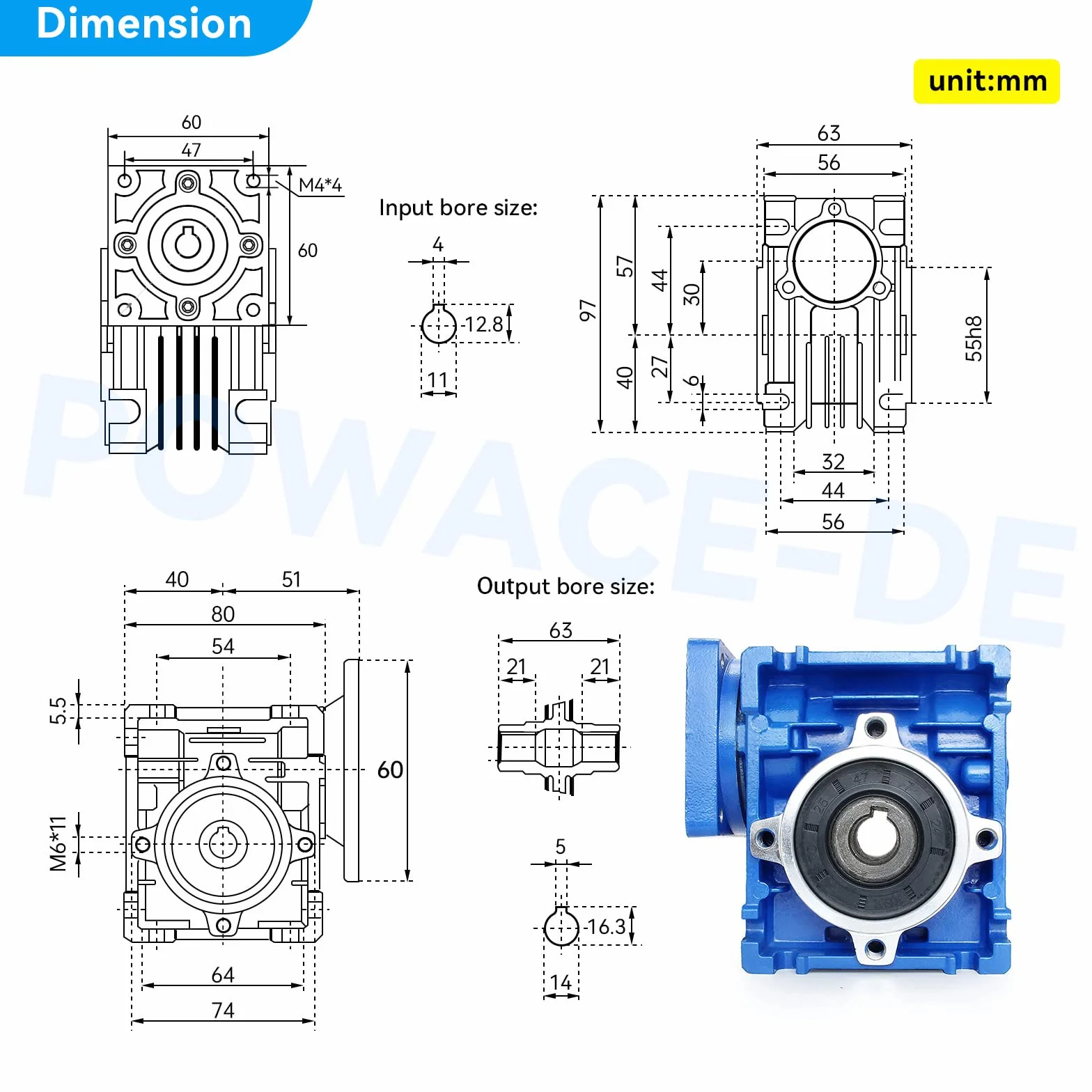 RATTMMOTOR NMRV030 Schneckengetriebe Hohes Drehmoment Eingang 11mm Ausgang 14mm Untersetzungsverhältnis 5:1 für Nema23 Schrittmotor
