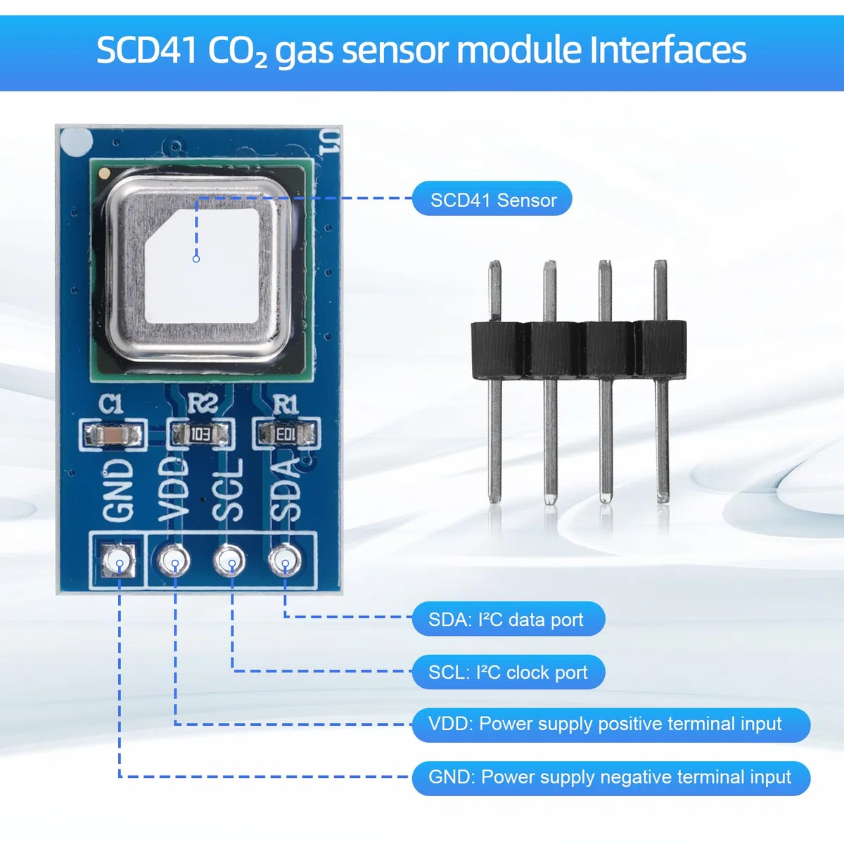 SCD41 CO2 Gassensormodul 2 in 1 Sensor Temperatur Luftfeuchtigkeit I2C 2,4-5,5 V