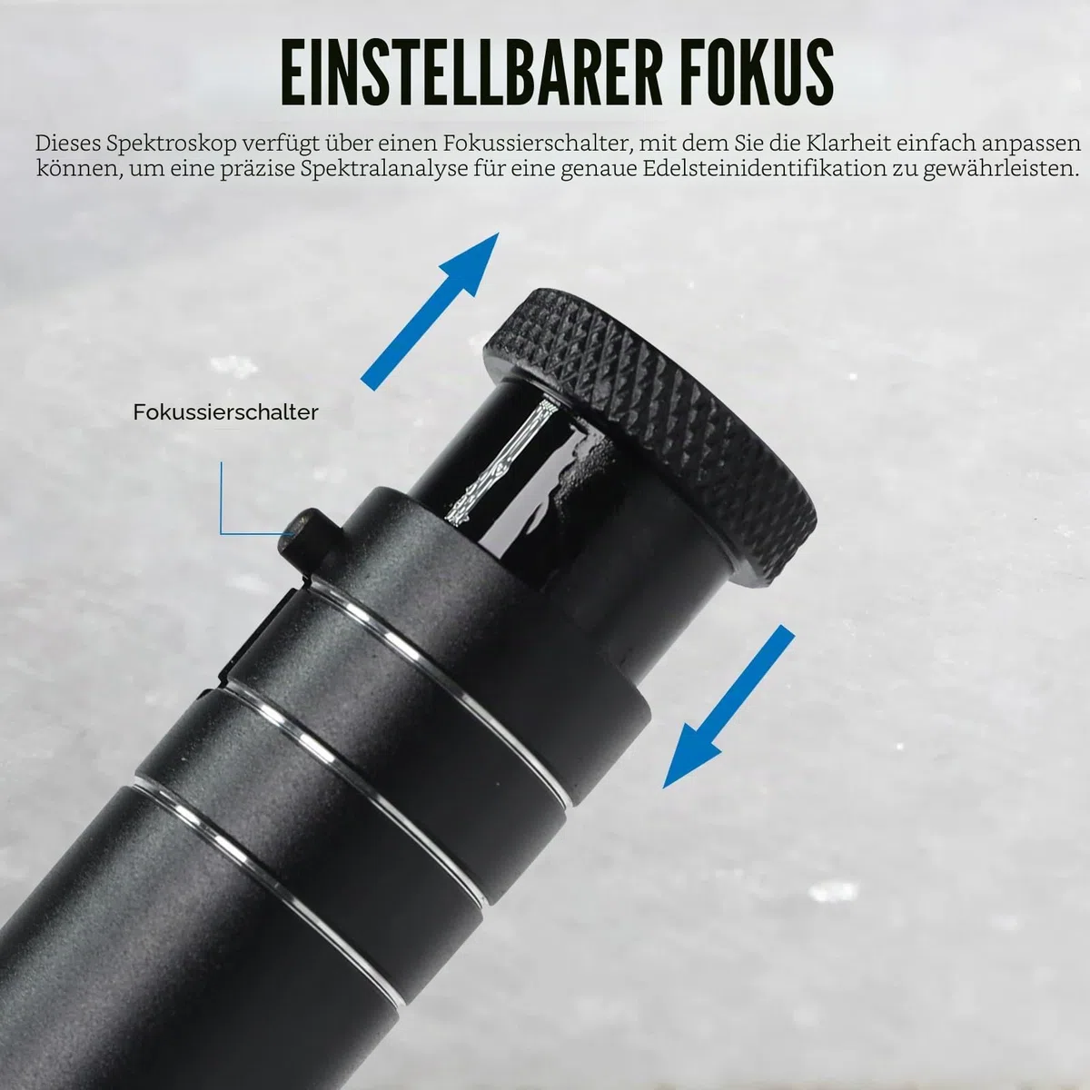 Fokussierspektroskop 10 mm Prismen-Edelsteinspektroskop mit einstellbarem Fokus Gemologie-Spektrometer Aluminiumkörper