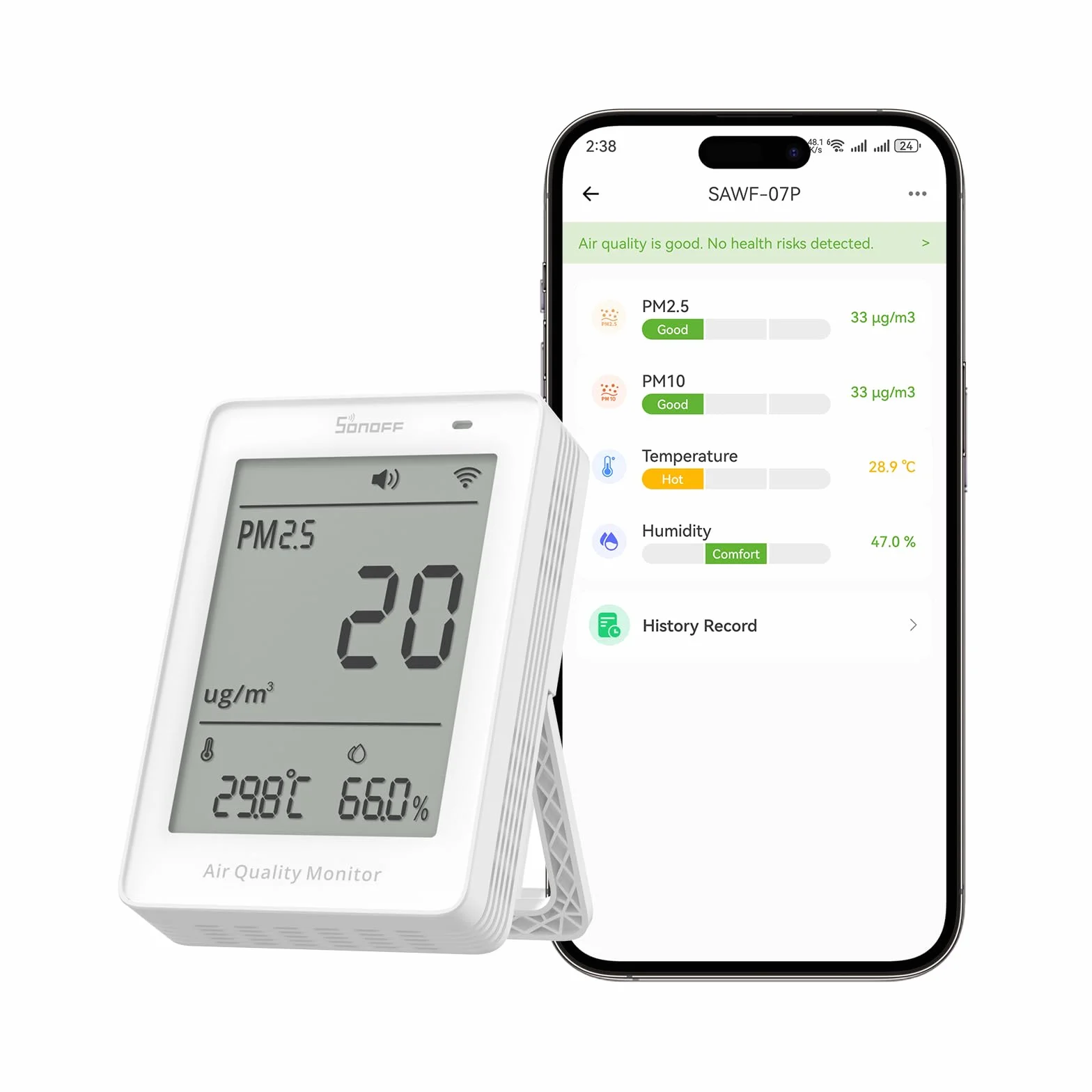 SONOFF Smartes Monitor für Raumluftqualität PM2.5 PM10 Temperatur Feuchtigkeit Sensor Matter-kompatibel 2.4GHz WiFi 3.73-Zoll Bildschirm