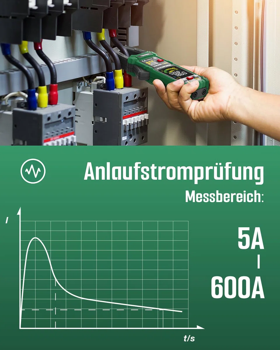 TESMEN TCM-300A Digital Clamp Meter 6000 Counts T-RMS Amperemeter Auto-Ranging Multimeter Voltmeter mit AC-Strom AC/DC Spannung NCV/Live Wire Einschaltstrom Widerstand Diode Temperatur – Grün